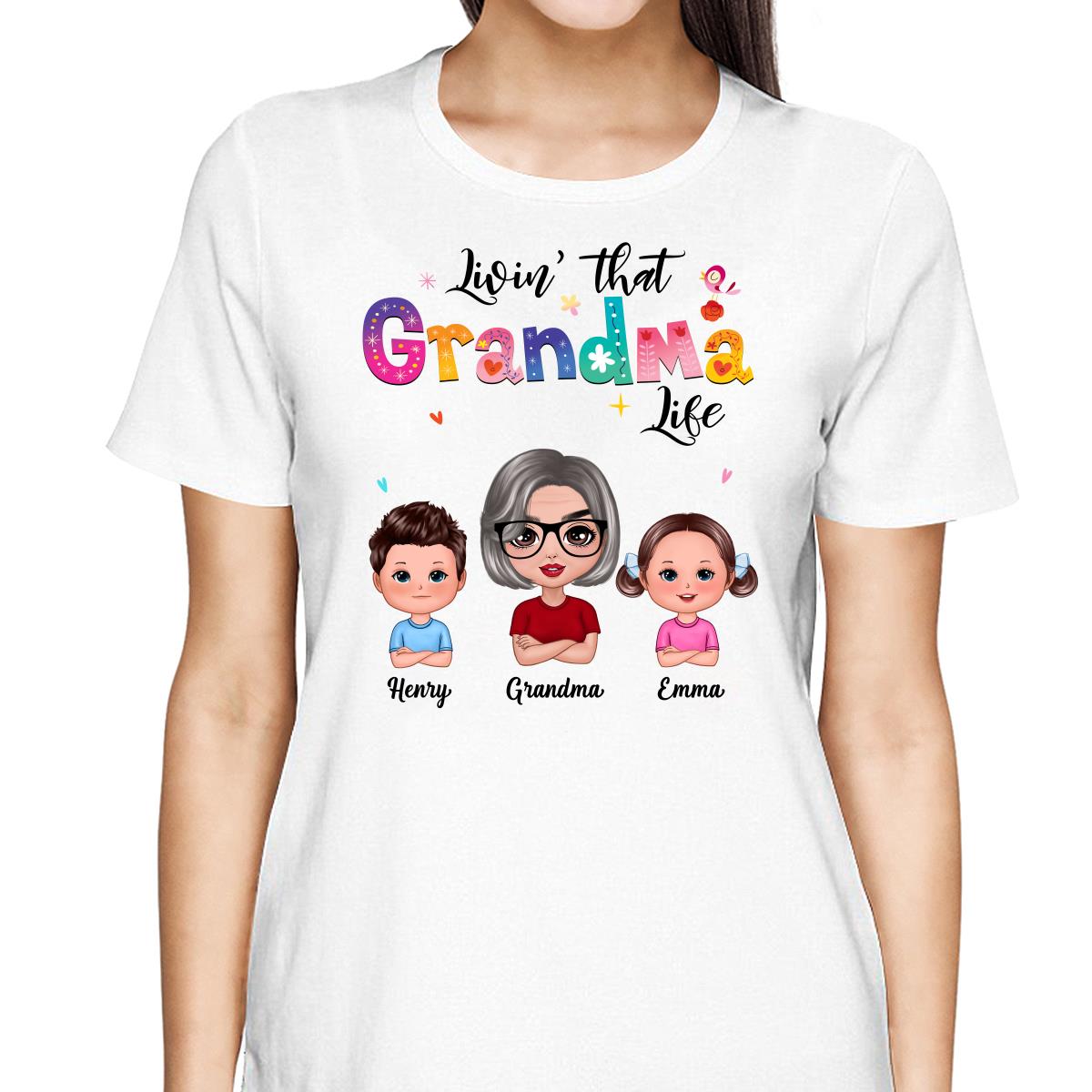 Colorful Floral Pattern Livin‘ That Grandma Life Grandma And Grandkids Personalized Shirt