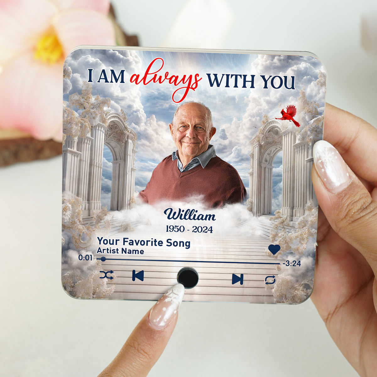 Memorial Upload Photo Heaven Gate Sky Personalized Music Fridge Magnet, Sympathy Keepsake, Remembrance Gift