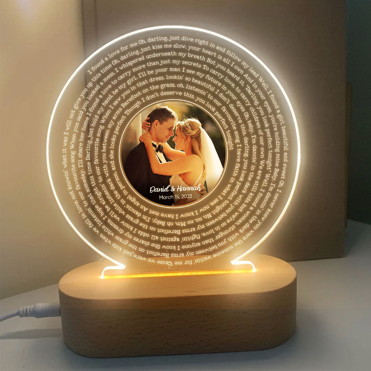 Personalized Vinyl Record Song with Lyrics Personalized Acrylic Circle LED Night Light, Personalized Gift for Her for Him, Wedding Song Gift