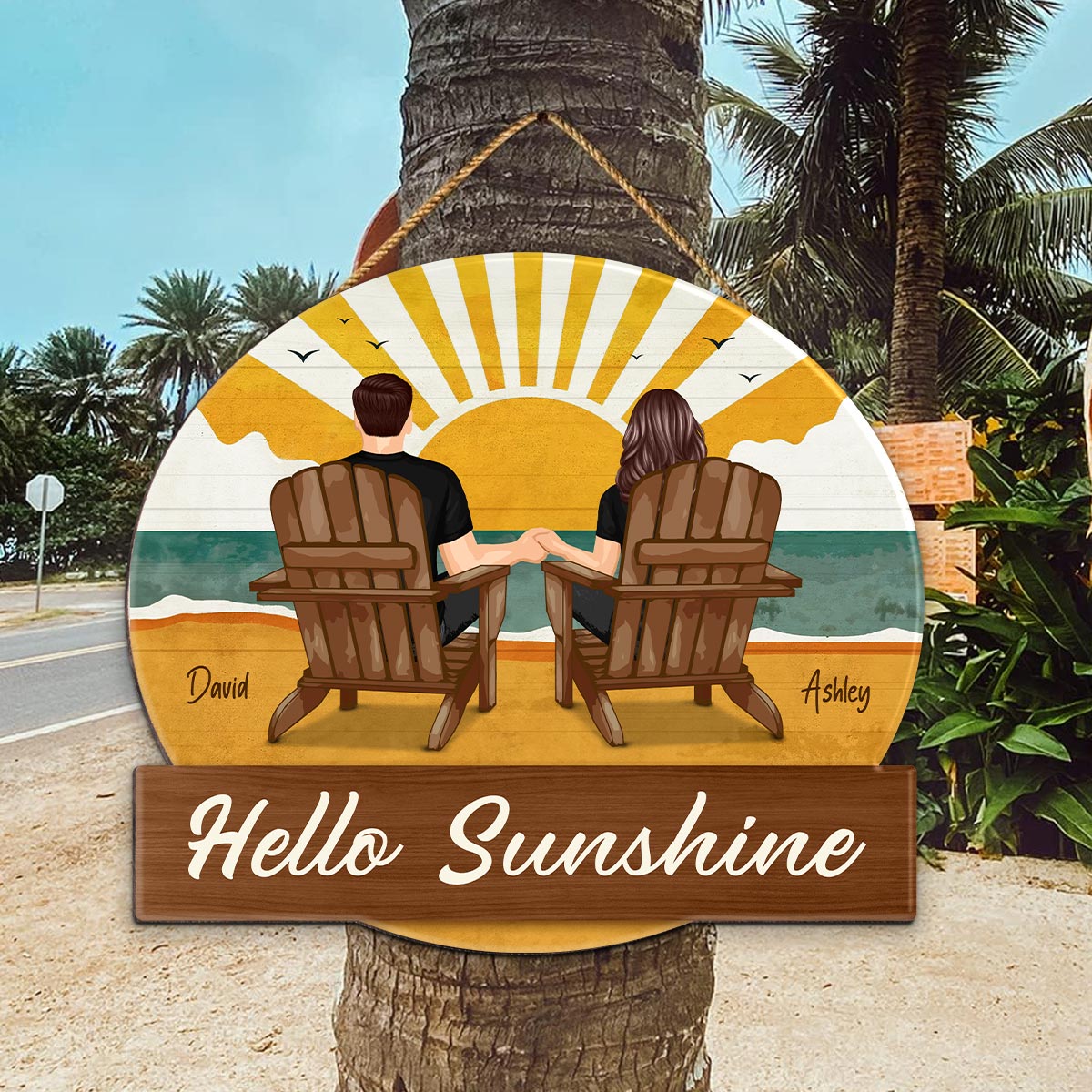Summer Decor Wreaths Couple Beach Rustic Personalized Wooden Sign