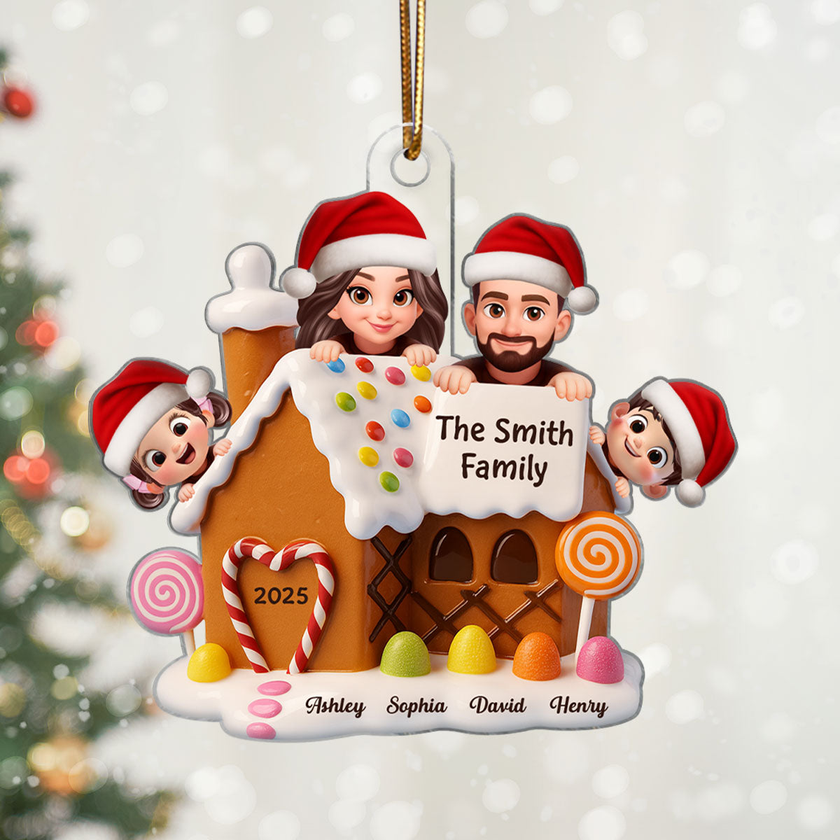 Gingerbread House Family Personalized Acrylic Ornament, Christmas Gift for Husband, Wife, Kid
