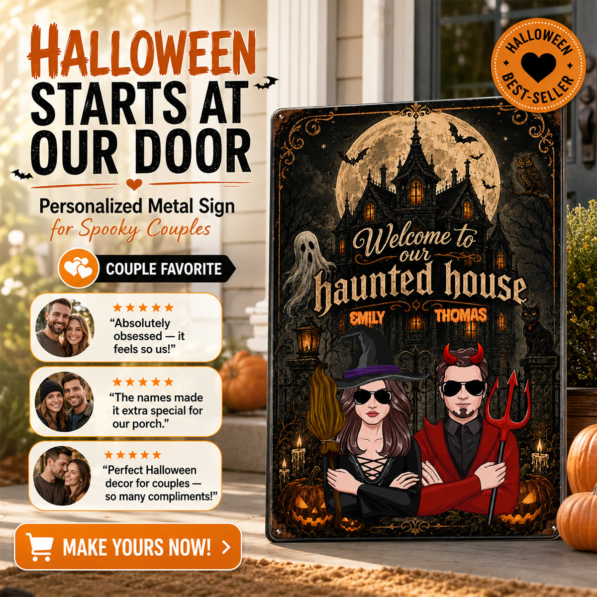 Welcome to Our Haunted House - Personalized Metal Sign - Halloween Decor for Couples