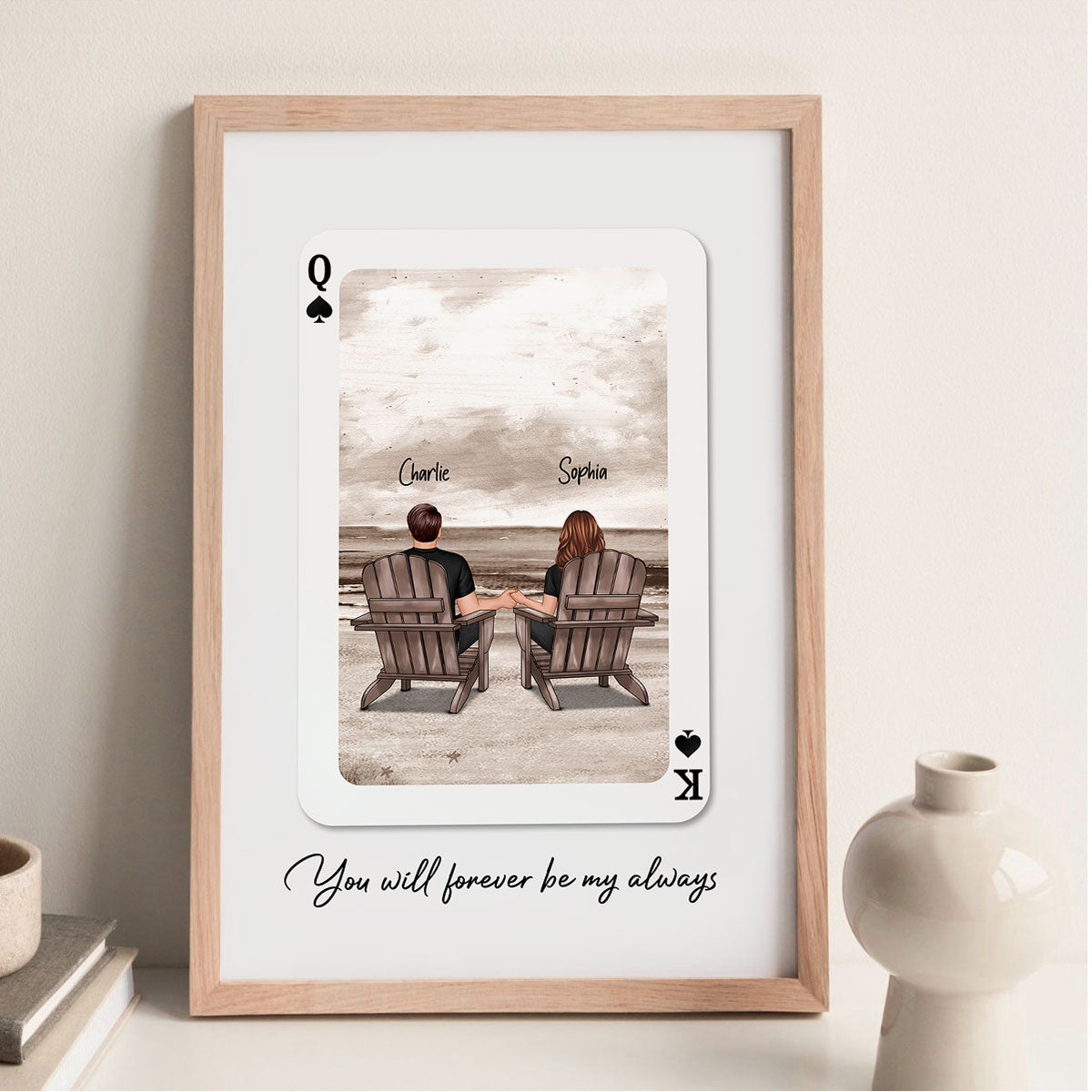Couple Beach Landscape Playing Cards Print Personalized Poster,  Gift For Her, Unique Couples Gift, Romantic Gift