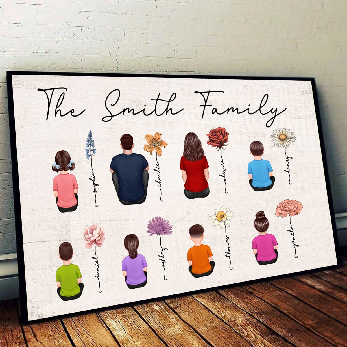 Family Vintage Birth Month Flowers Personalized Horizontal Poster, Gift For Grandma, Mom, Auntie