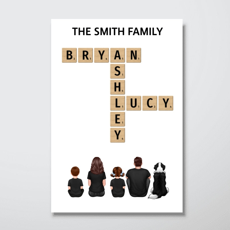 Family Back View Sitting Home Decor Unique Gift For Family Friends Make Your Own Crossword Personalized Poster