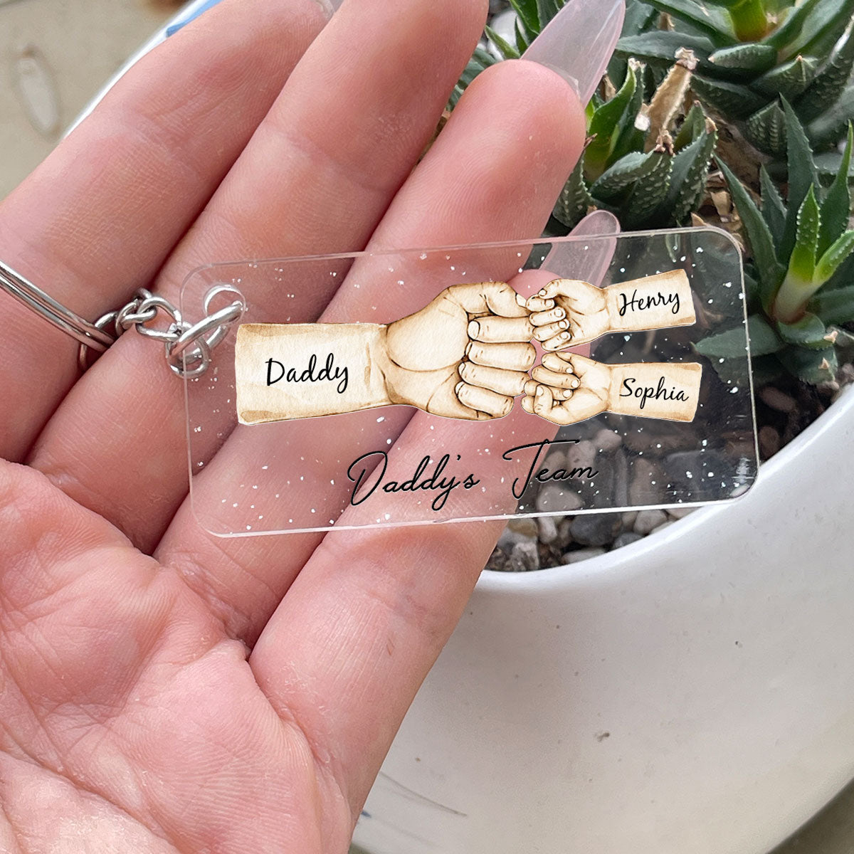Daddy's Team Fist Bump - Personalized Acrylic Keychain - Gift For Dad, Gift For Husband, Gift For Grandpa