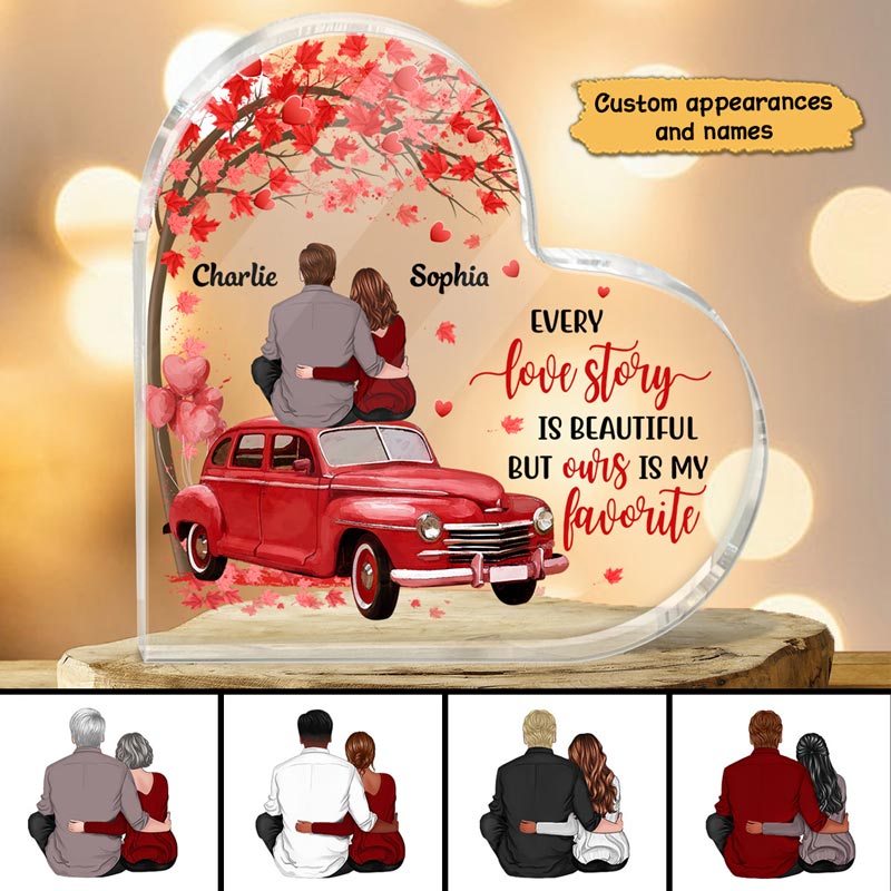 Back View Couple Sitting On Truck Valentine‘s Day Gift Personalized Heart Plaque