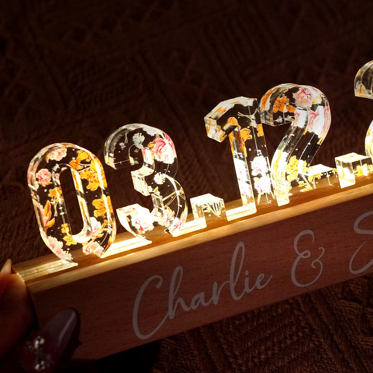 Couple Engagement Wedding Anniversary Special Date Custom Flower Printed LED Night Light, Unique Valentine's Day Gift For Him, Gift For Her