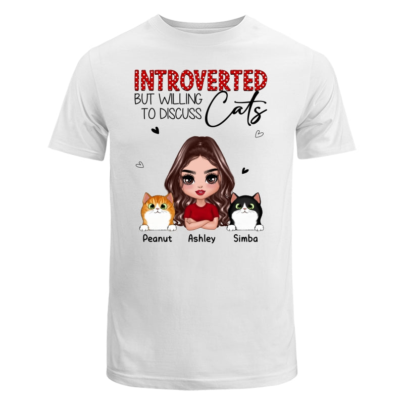 Introverted But Willing To Discuss Cats Funny Doll Cat Mom Polka Dot Pattern Personalized Shirt
