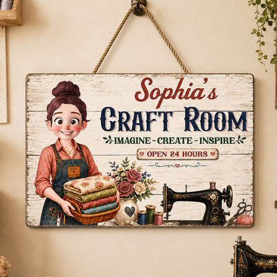 My Sewing Room Imagine Create Inspire Sewing Girl - Personalized Wooden Sign - Craft Room Decor