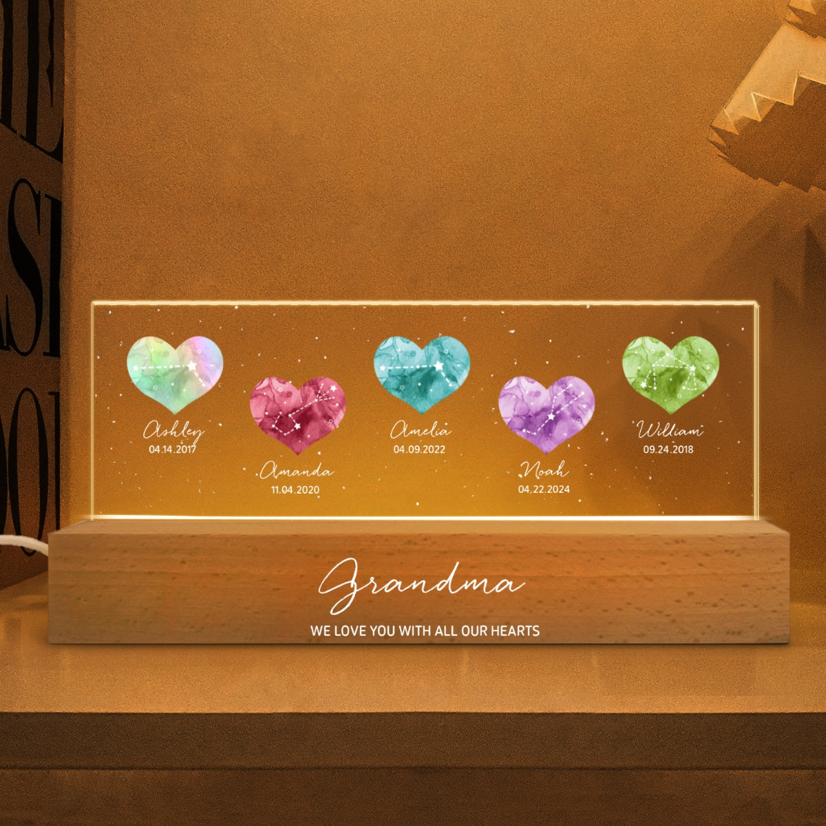 Birthstone Constellations Personalized Acrylic Block LED Night Light, Valentine's Day Gift, Grandparents Day Gift, Gift for Her, Mom Gift, For Grandma