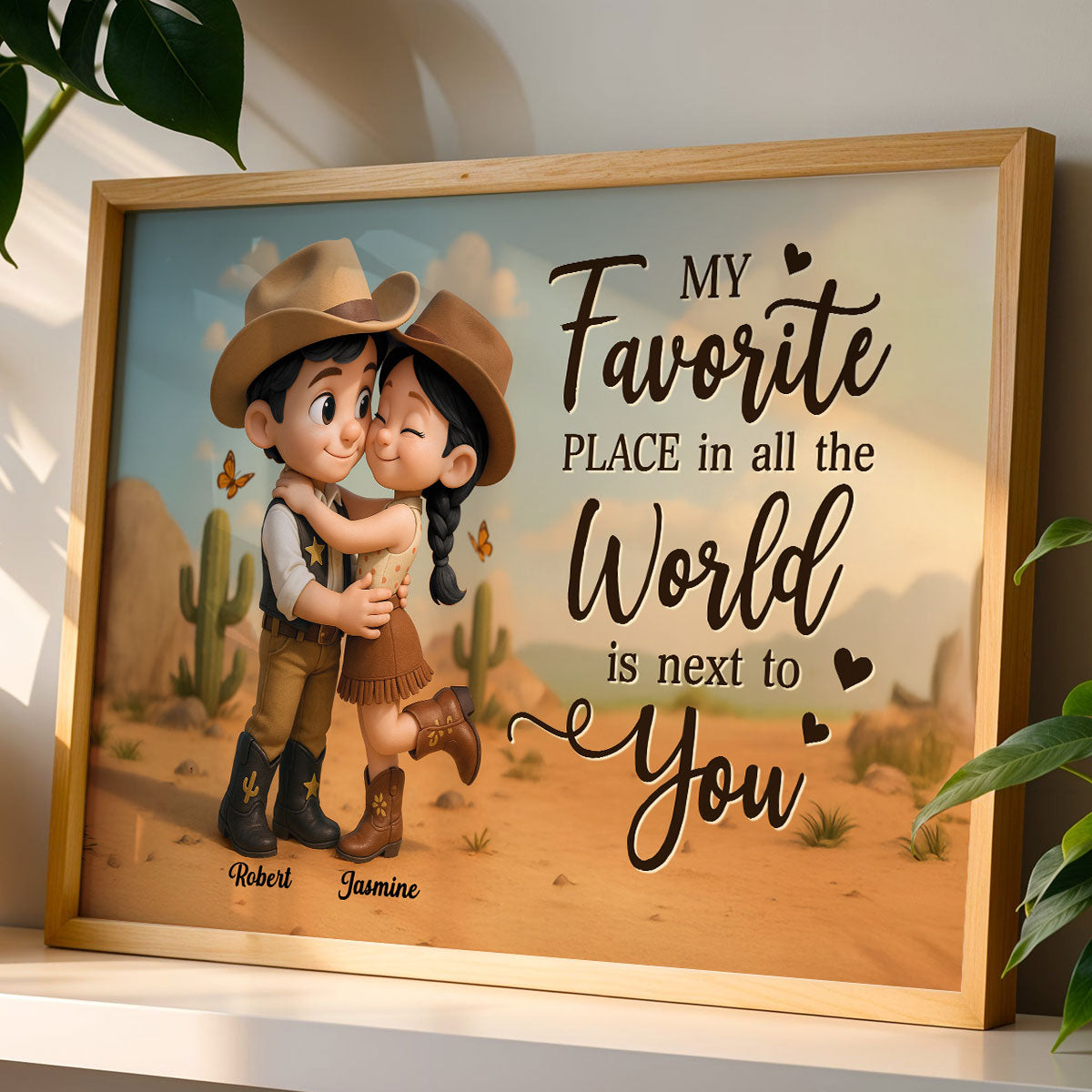 Favorite Place Is Next To You Cartoon Style Countryside Couple Cowboy Cowgirl Home Decor Personalized Poster