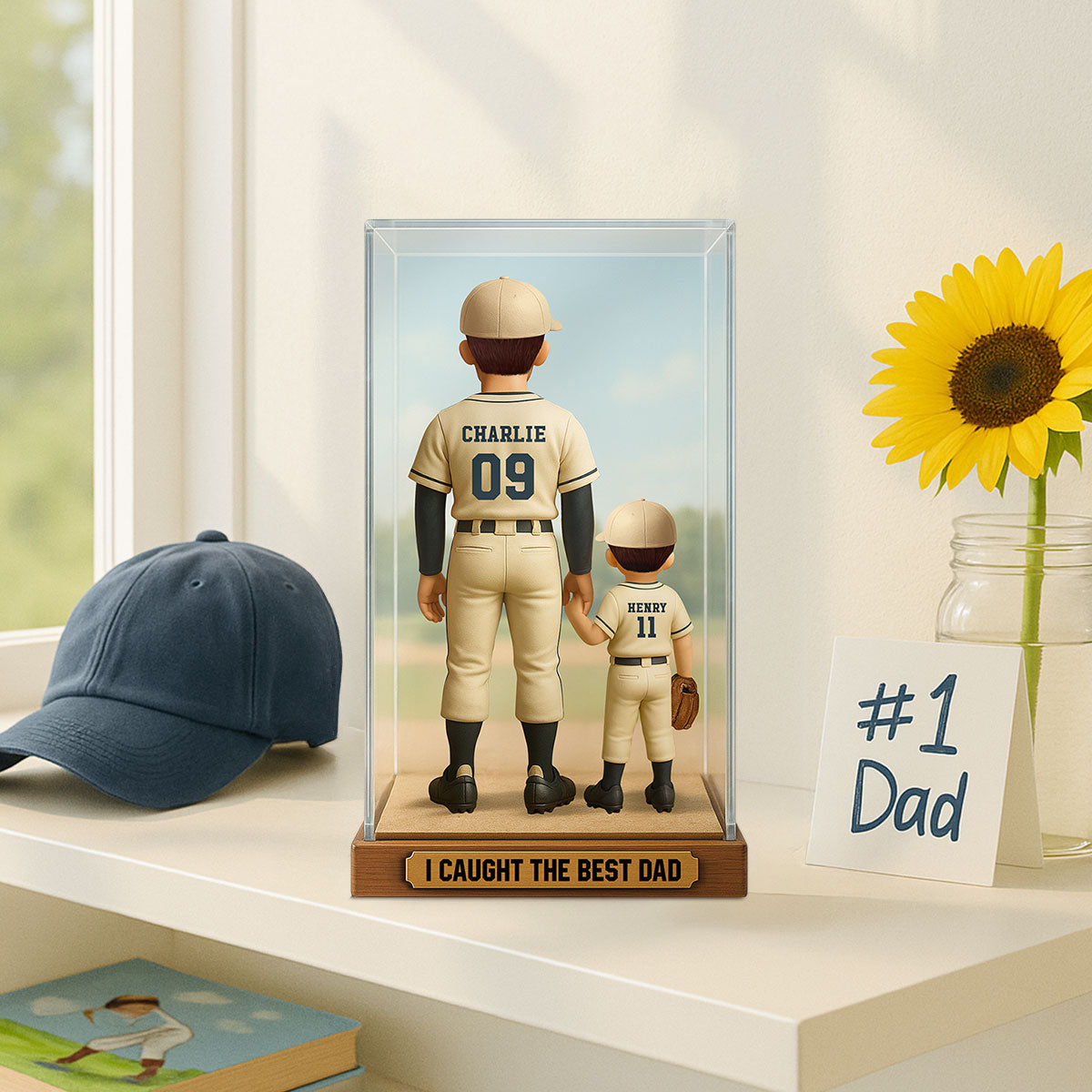 We Caught The Best Dad Baseball Dad & Kids In Display 3D Effect Personalized Acrylic Flat Block Plaque