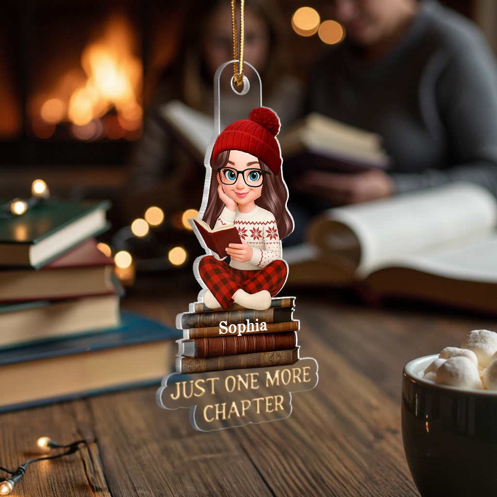 Christmas Cozy Vibe Retro Vintage Books Just One More Chapter - Personalized Acrylic Ornament - Christmas Gift For Book Lovers