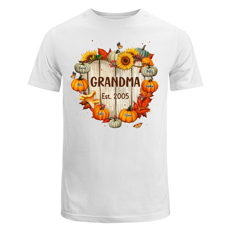 Fall Season Grandma Mom Wood Heart Sign Pumpkins Personalized Shirt