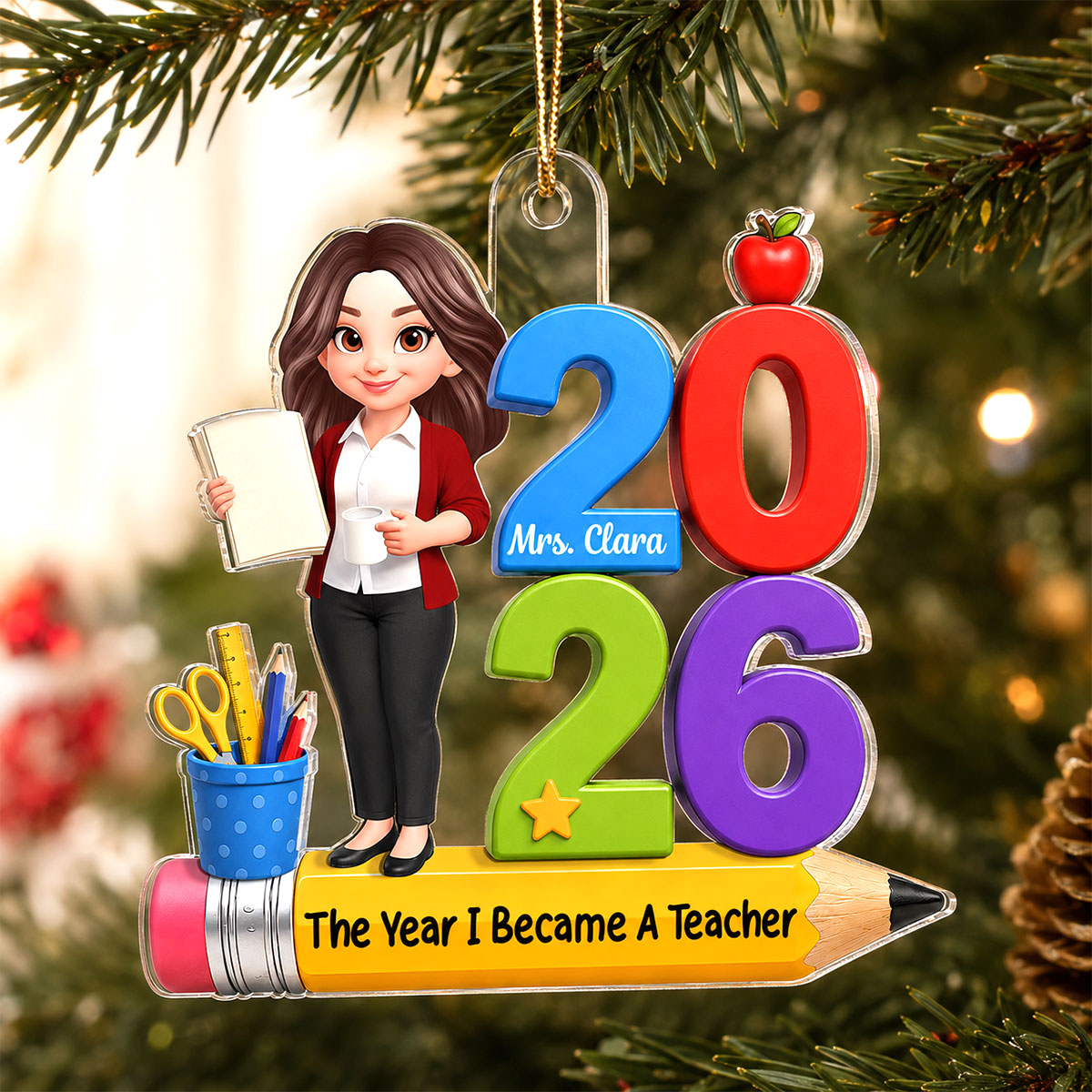 The Year I Became A Teacher 2D Flat - Personalized Acrylic Ornament - Christmas Keepsake Gift For Teacher