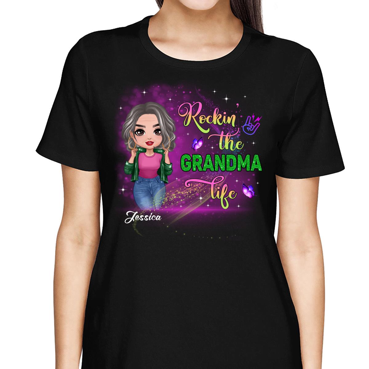 Rockin‘ The Grandma Life Colorful Sparkle Doll Grandma Personalized Shirt
