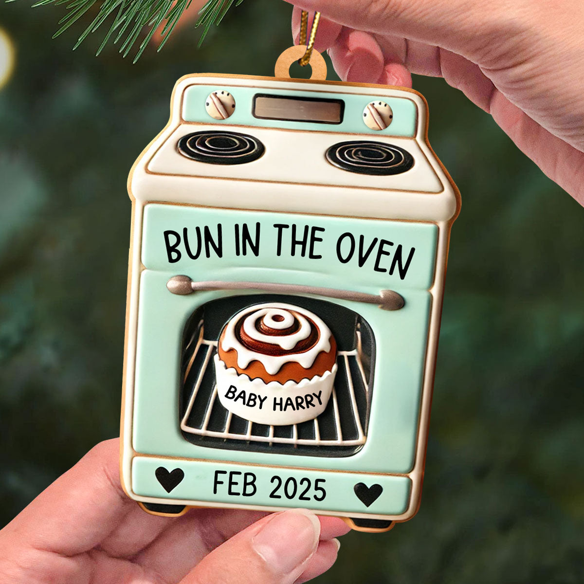 Bun In The Oven Pregnancy Announcement Keepsake Christmas 3D Effect Personalized Acrylic Ornament