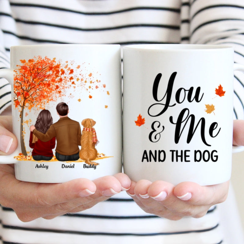 You Me And The Dog Cat Fall Season Couple Back View Pet Lover Personalized Mug
