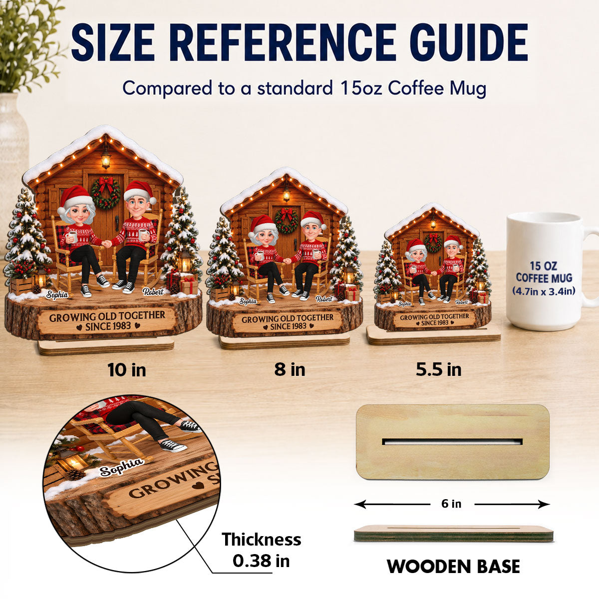 Eternal Love Couple Growing Old Together Wood Cabin House - Personalized 2-Layered Wooden Plaque - Christmas Gift, Anniversary Gift For Couple, For Him, For Her, Christmas Tabletop Decor