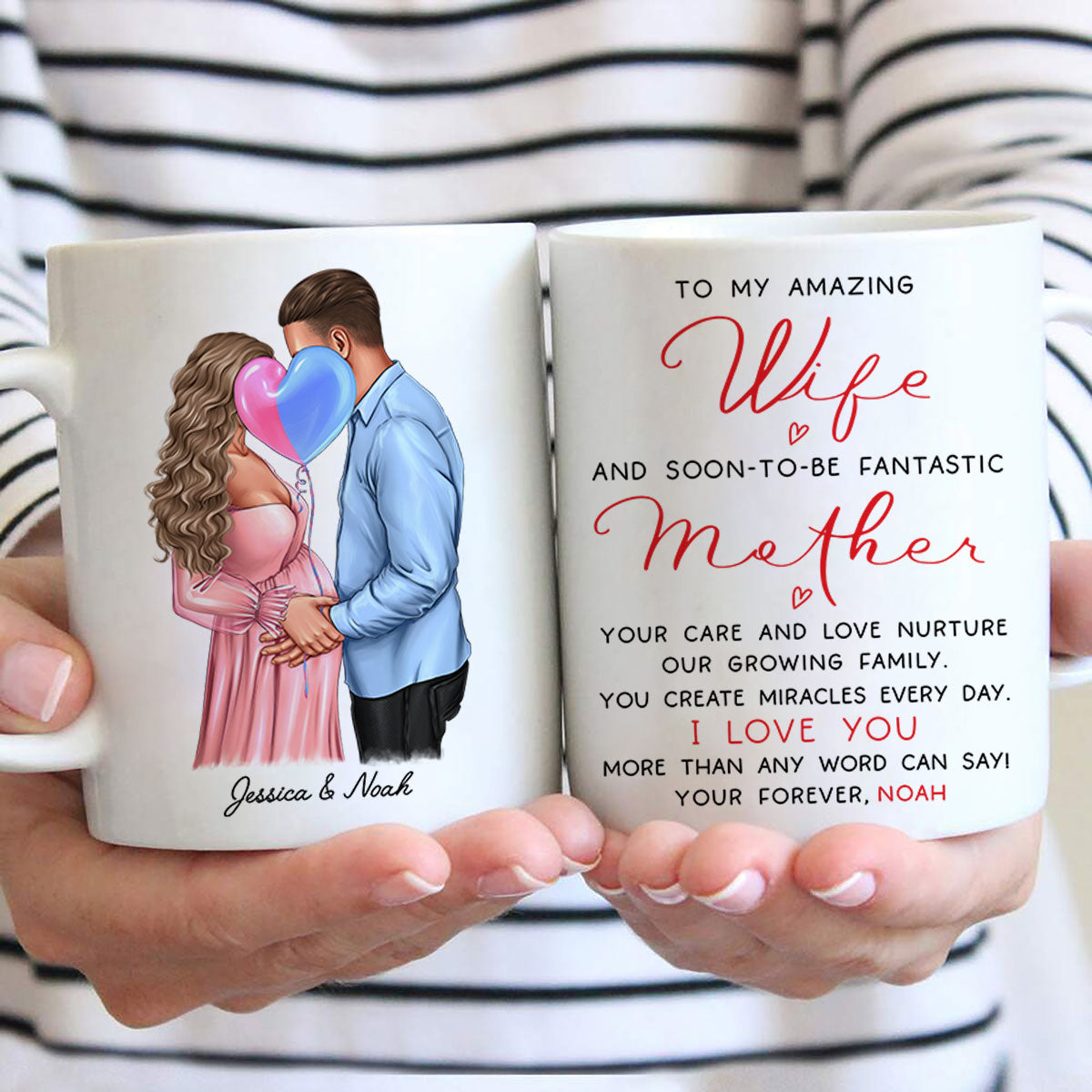 Personalized  Pregnant Wife Mug, Kissing Couple, Expecting From Husband Gift, Mom To Be Vday Gift, Romantic Pregnancy Gift