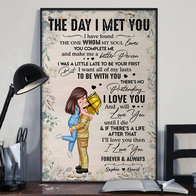 Couple Hugging Kissing Valentine‘s Day Gifts by Occupation Gift For Her Gift For Him Firefighter, Nurse, Police Officer Personalized Vertical Poster