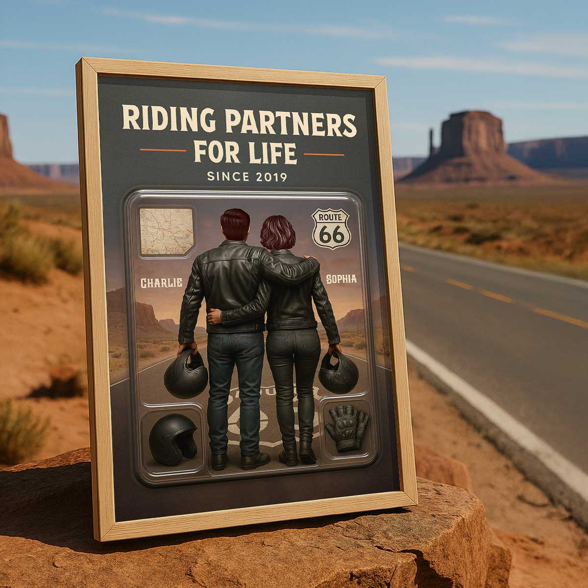3D Effect Custom Figure Couple Bikers Riding Partners For Life - Personalized Poster - Heartfelt Gift For Bikers