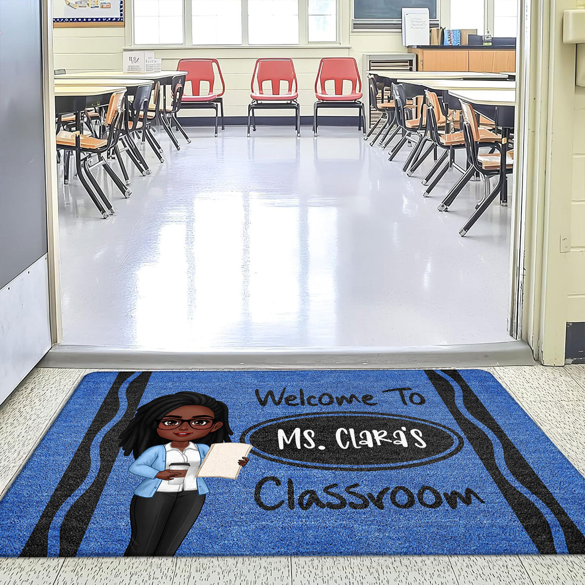 Female Male Teacher Crayon Pattern Welcome To Office Personalized Doormat| Back To School Gift, Classroom Decoration