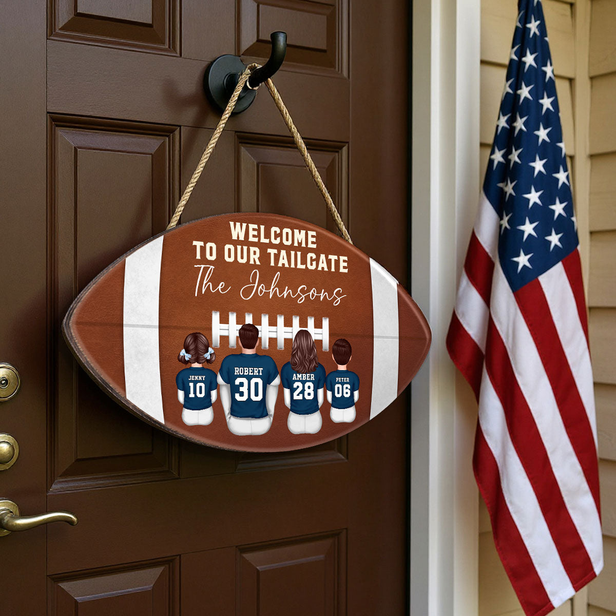 Welcome To Our Tailgate Football Family Decor Personalized Wooden Sign