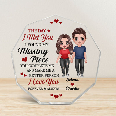 Doll Couple Standing Found My Missing Piece Gift For Him For Her Personalized Nonagon Acrylic Plaque