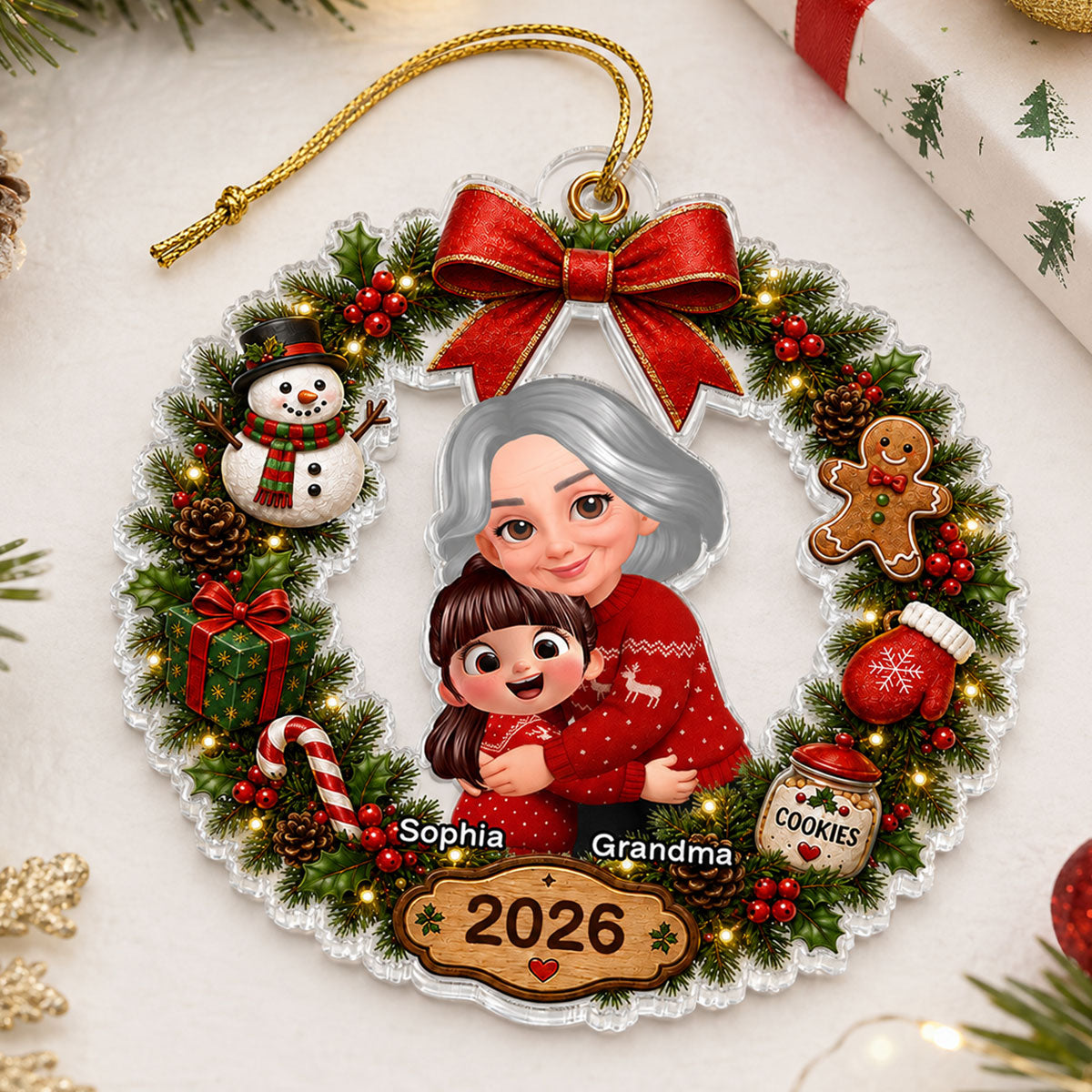 Trending Cute Grandma Grandkid - Personalized Acrylic Ornament - Christmas Gift For Boys, Girls