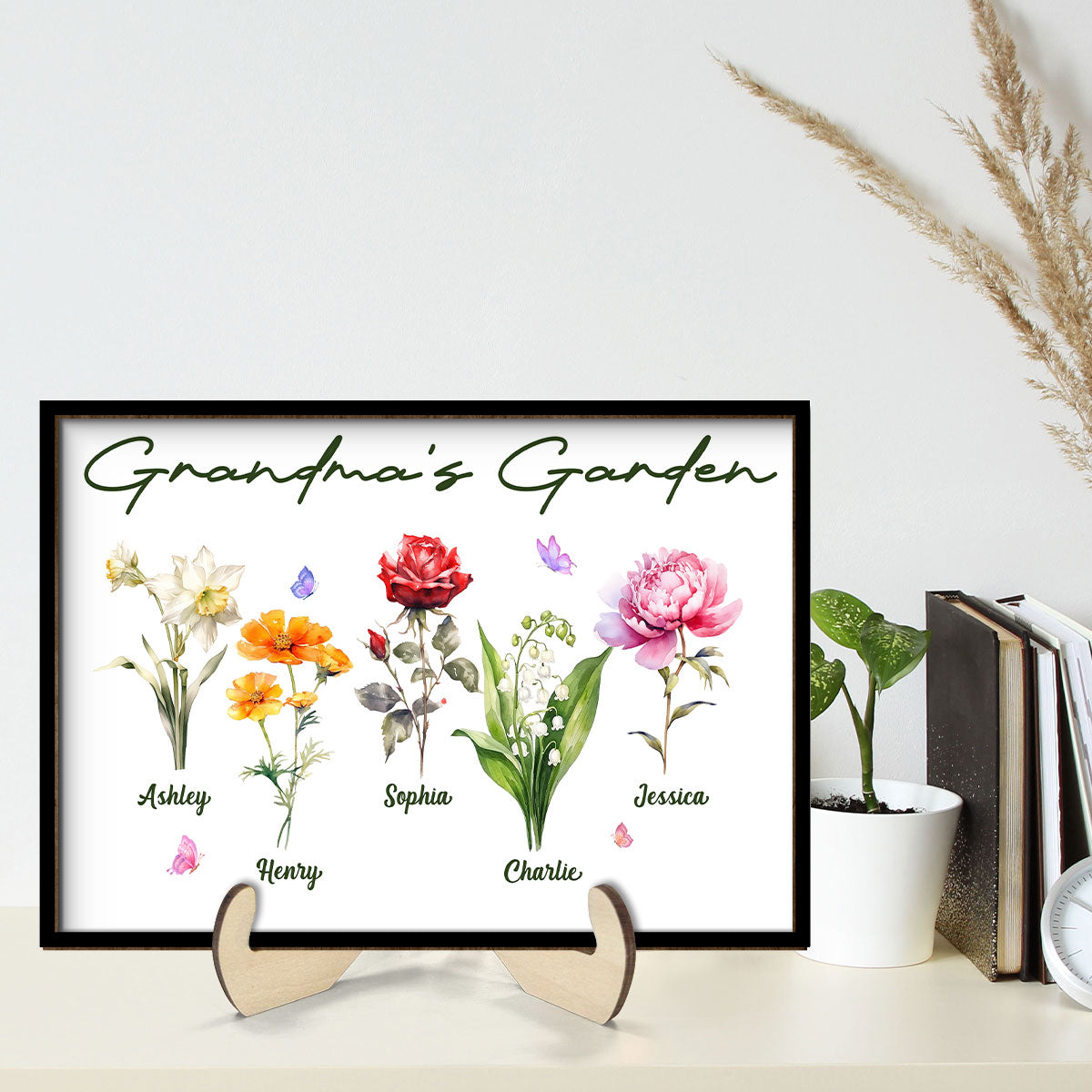 Grandma‘s Garden Beautiful Birth Month Flower Gift For Grandma Mom Personalized 2-Layer Wooden Plaque