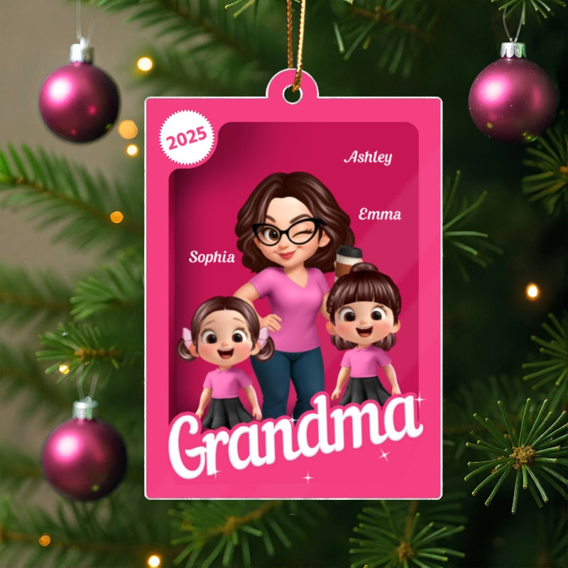 Grandma Grandkids 3D Effect Pink Action Figure - Personalized Acrylic Ornament, Christmas Gift for Grandmas