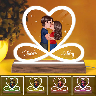 Infinity Heart Couple Kissing Personalized Custom Shape Acrylic Plaque With LED Night Light - Anniversary Gift For Couple - Gift For Him Gift For Her