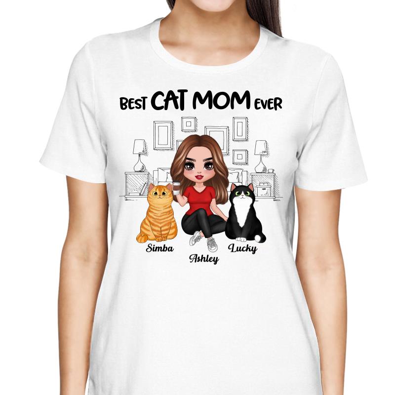 Outline Background In House Best Cat Mom Ever Personalized Shirt