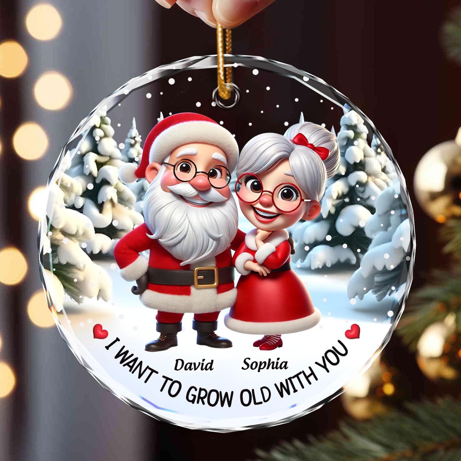 I Want To Grow Old With You Funny Cartoon Couple Christmas Personalized Glass Ornament