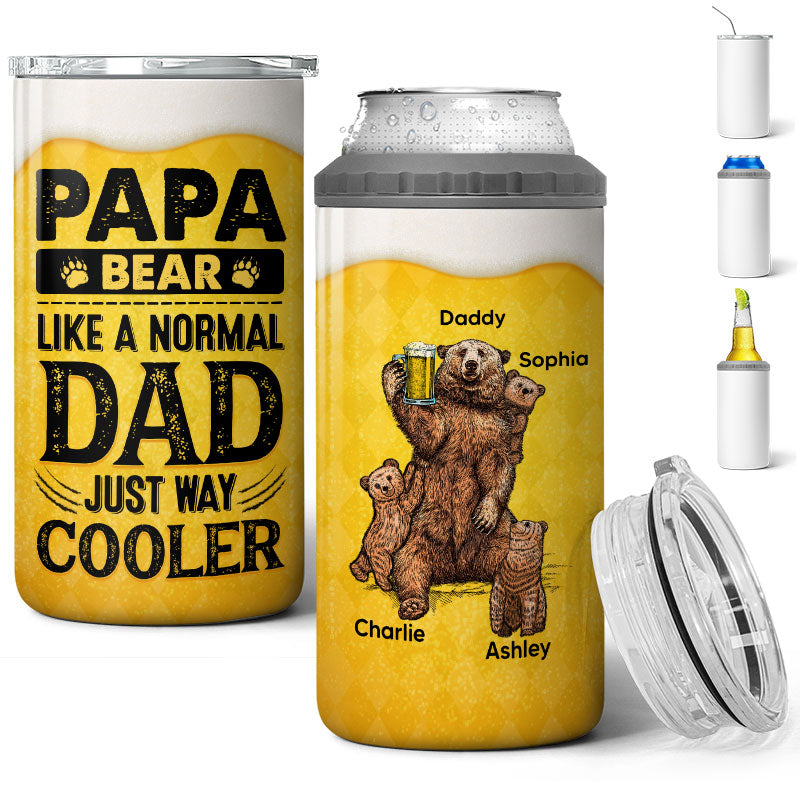 Papa Bear Beer Funny Gift For Dad Grandpa Personalized 4 In 1 Can Cooler