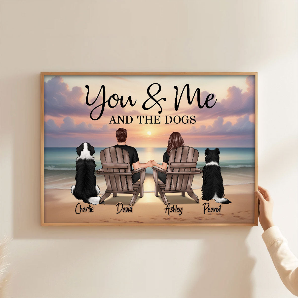 You Me And The Dogs Cats Beach Landscape - Personalized Poster - Gift for Him, Gift for Her