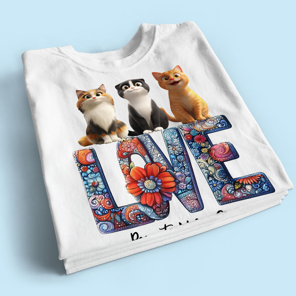 Love Mandala Pattern Cartoon Sitting Cats Personalized Shirt, Gift for Cat Moms