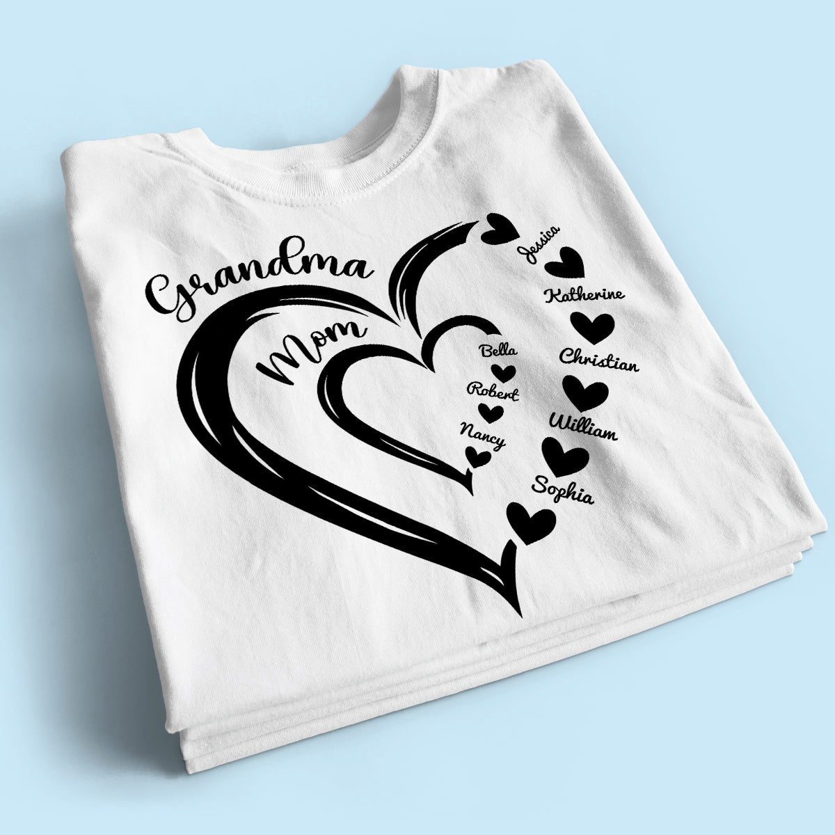 Grandma Mom Heart In Heart Personalized Shirt, Gift For Mom