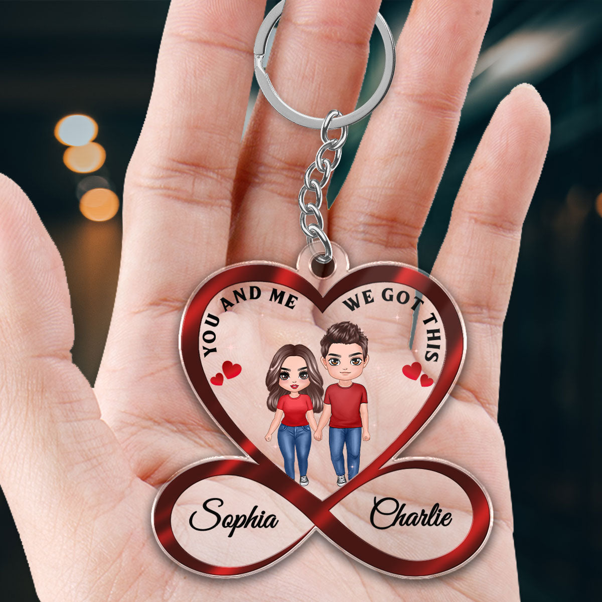 Infinity Heart Doll Couple Standing Anniversary Gift For Him Gift For Her Personalized Acrylic Keychain