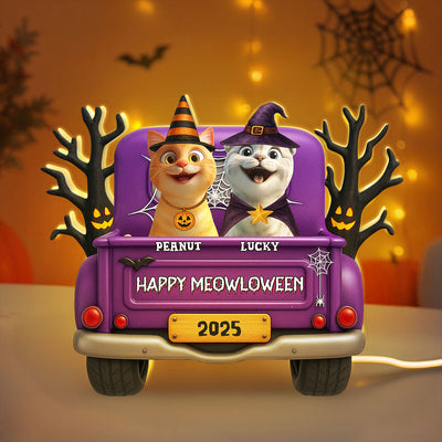 Halloween Cats On Truck Personalized Light Box, Halloween Decoration