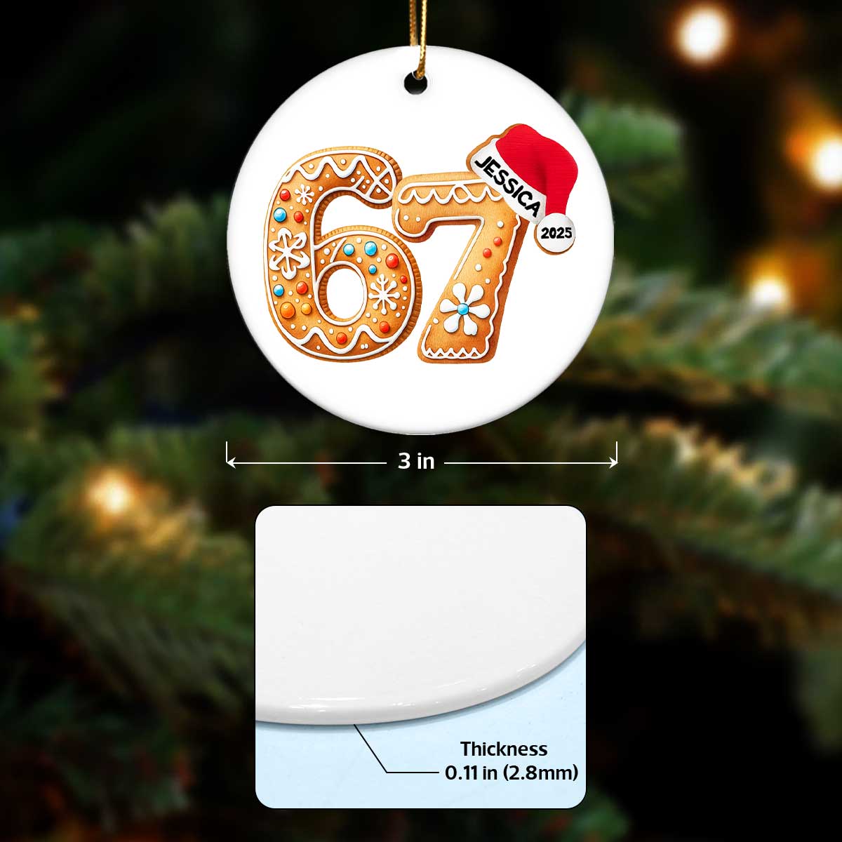 Custom Six Seven - Personalized Ceramic Ornament - Teen Slang Funny Tree Decor, Funny Teen Grandkid Gift