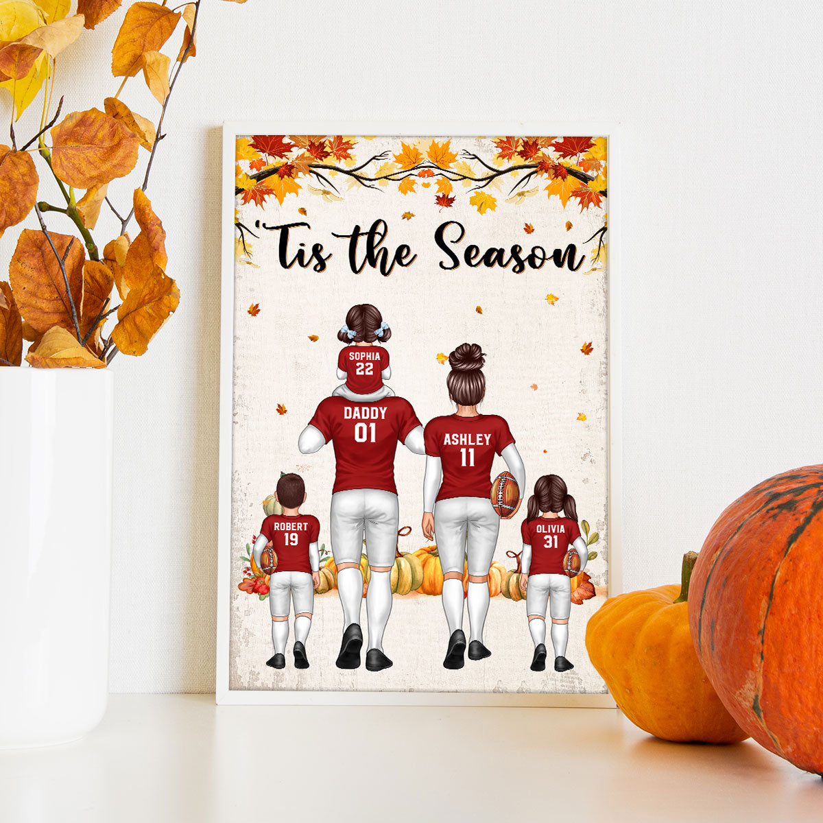 Tis the Season Family Dad & Kids Walking Personalized Poster