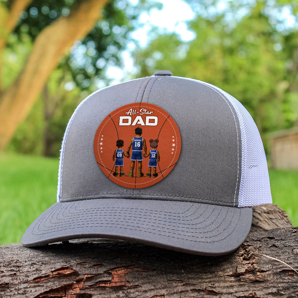 All-Star Dad Basketball Dad & Kids Personalized Leather Patch Hat