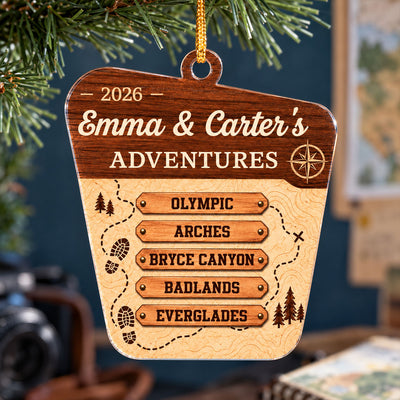 National Park Adventures - Personalized Acrylic Ornament - National Parks Adventure Lovers, National Park Trip Keepsake, Couple Traveling Christmas Gift