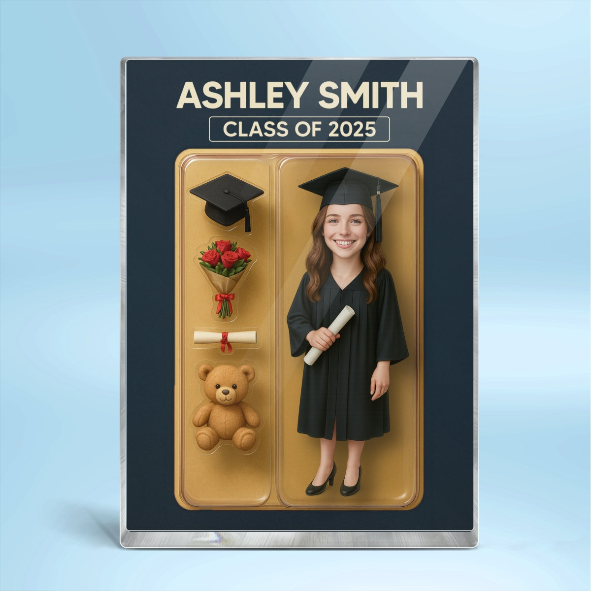 [FEMALE version ONLY] - 3D Effect Graduation Custom Figure - Personalized Acrylic Block Plaque