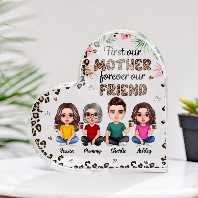 Realistic Mom And Daughters Sons Forever My Friend Leopard Pattern Personalized Acrylic Heart Plaque