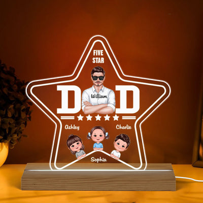 Five - Star Dad Real Man And Kids Personalized Custom Shape Acrylic LED Night Light