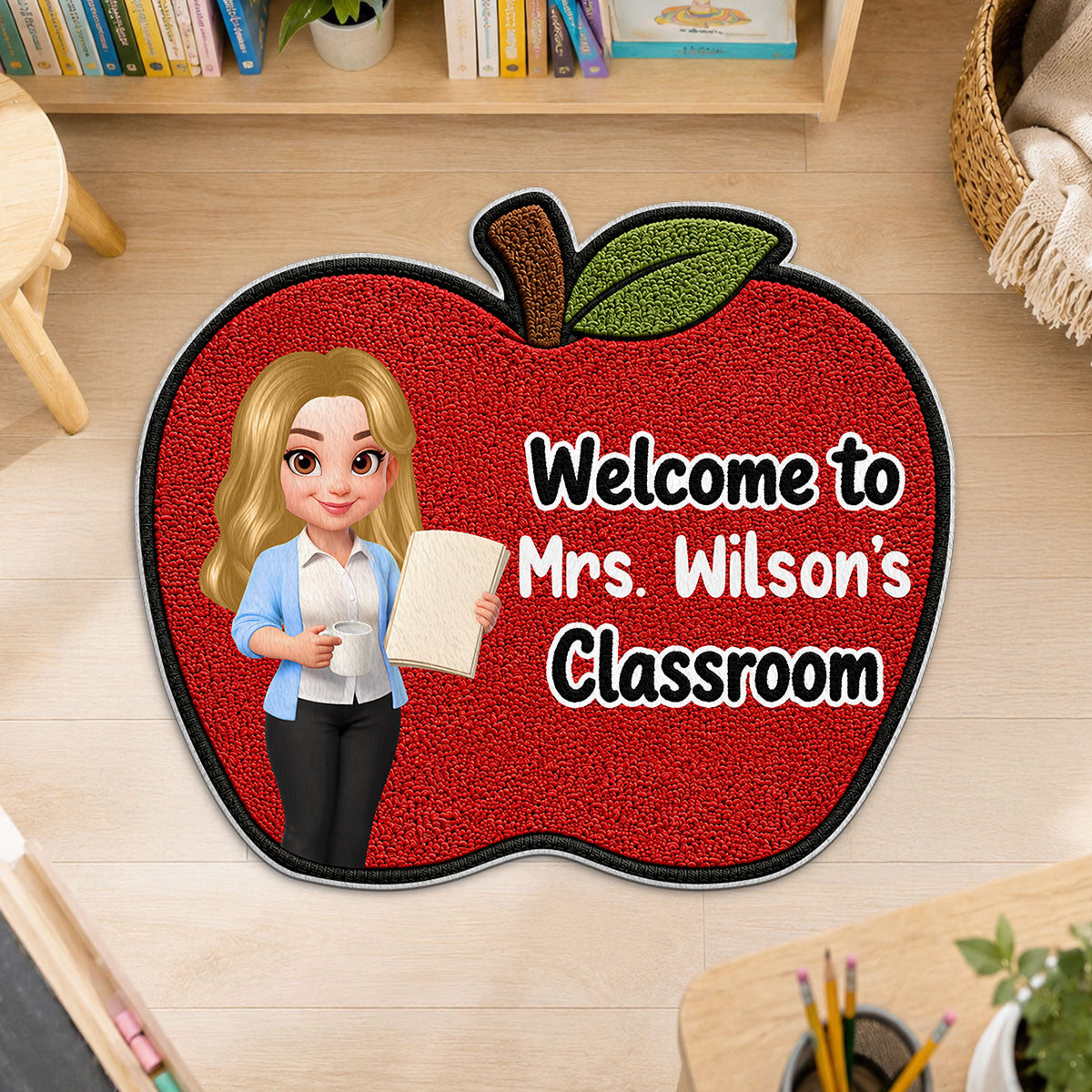 Happy Teacher Apple Welcome To Classroom - Personalized Doormat - Back To School Gift For Teacher, Classroom Decor